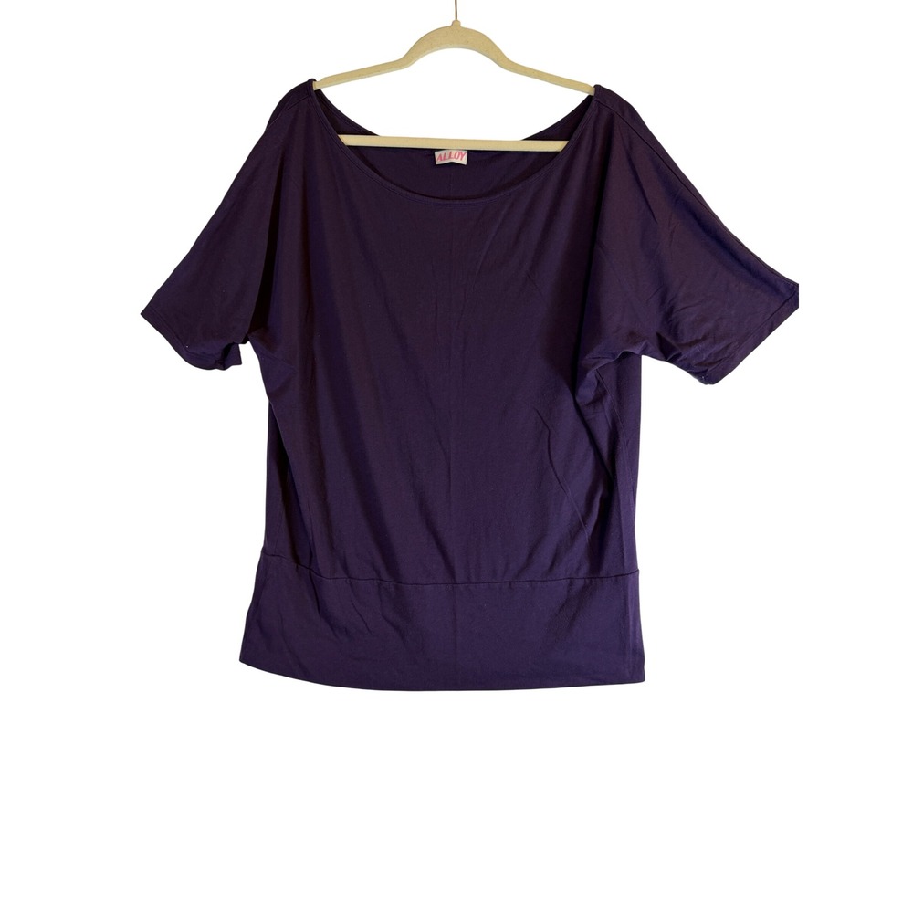 Alloy Purple Dolman Short Sleeve Banded Hem Boat Neck Relaxed Top T-Shirt